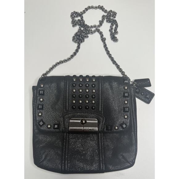 Coach Handbags - Coach Kristin Studded Crossbody Small Black Leather Chain Strap Snap Clutch Bag